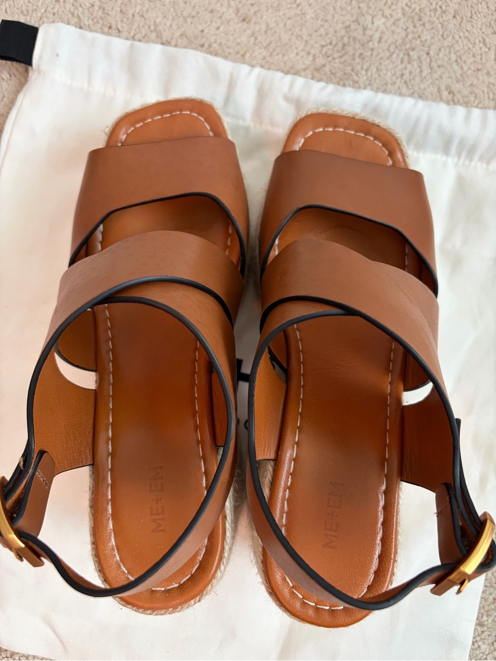 Me + Em Espadrille Platform Women's Brown Sandals Full Grain Leather Sz US 9/9.5 - Picture 8 of 14